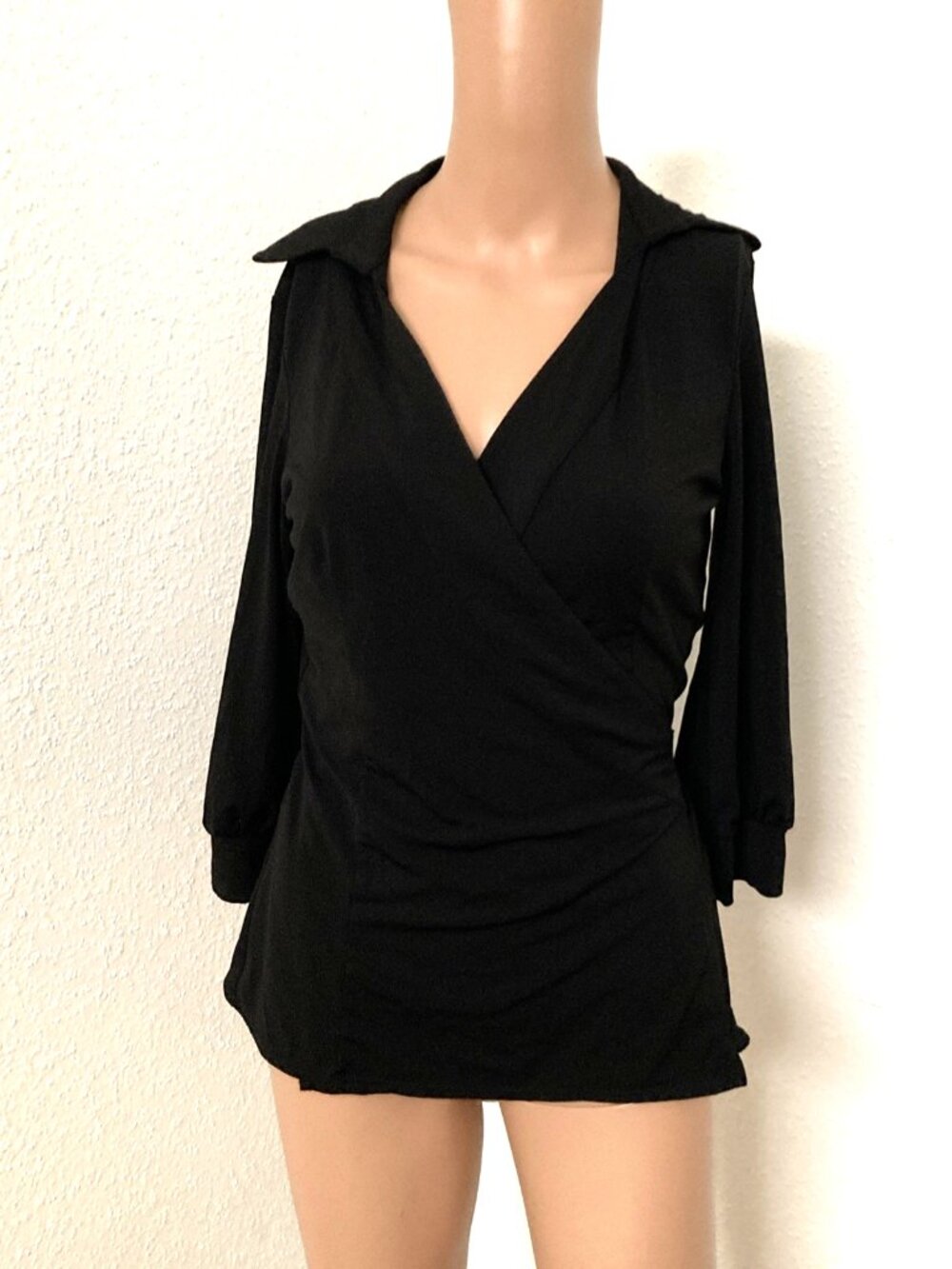 Lapis Women's S Black Wrap Top Blouse